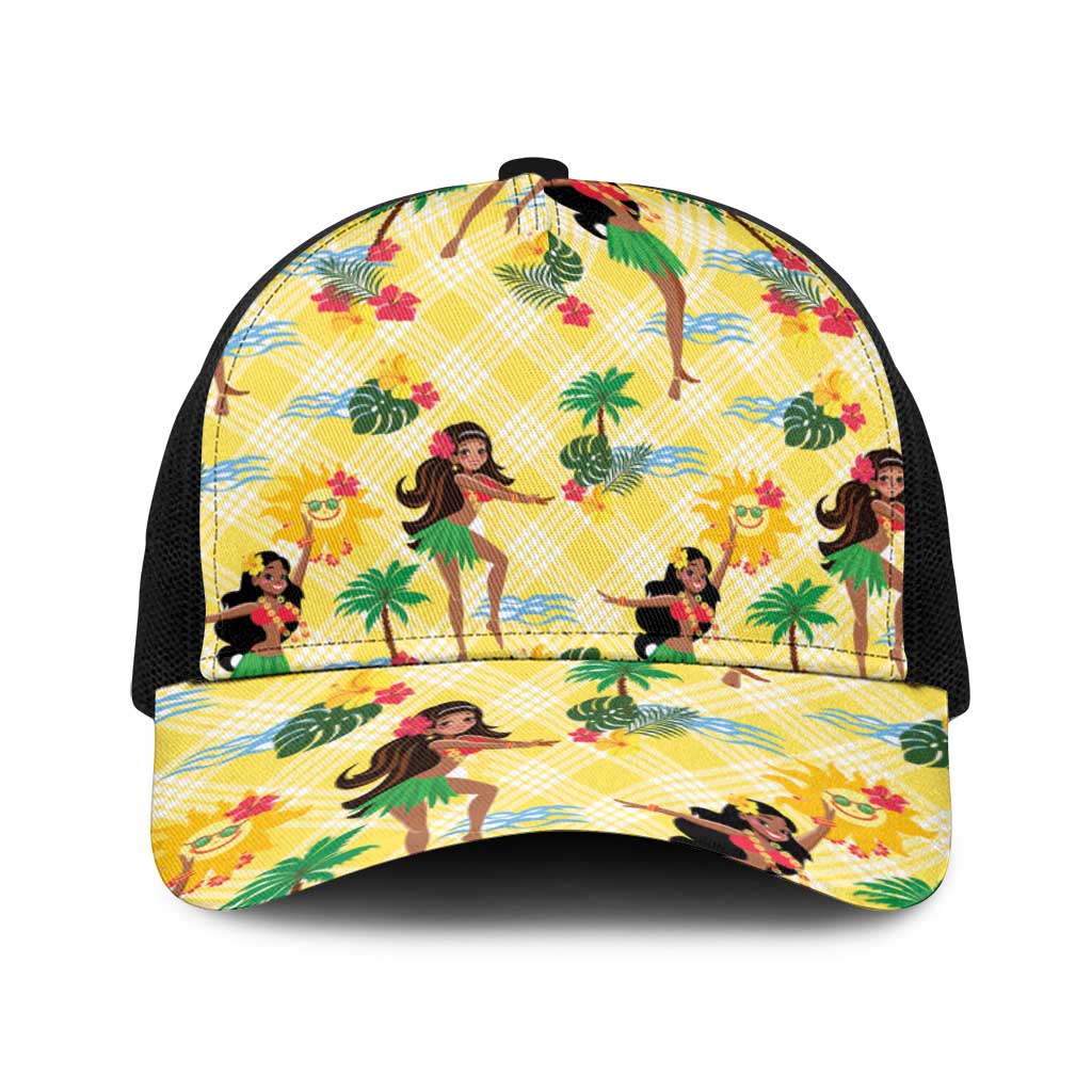 Hawaii Hula Girl Tropical Baseball Net Cap Yellow Palaka