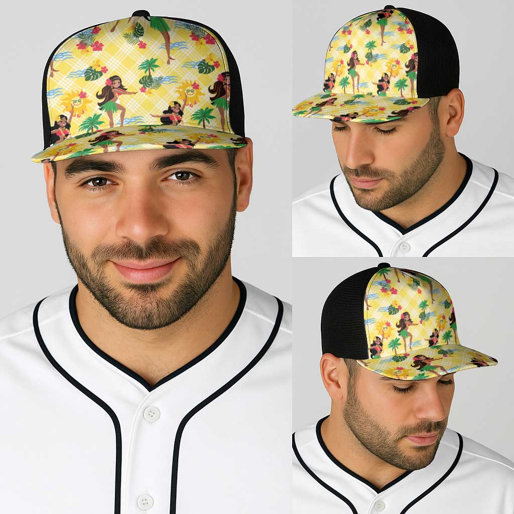 Hawaii Hula Girl Tropical Baseball Net Cap Yellow Palaka