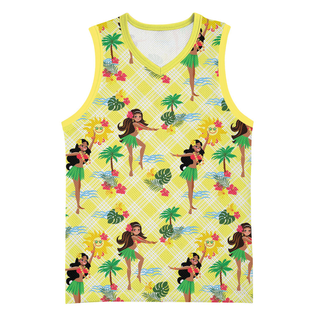 Hawaii Hula Girl Tropical Basketball Jersey Yellow Palaka