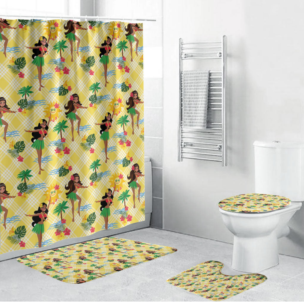 Hawaii Hula Girl Tropical Bathroom Set Yellow Palaka LT01 Bathroom Set (4 pcs) Yellow - Polynesian Pride