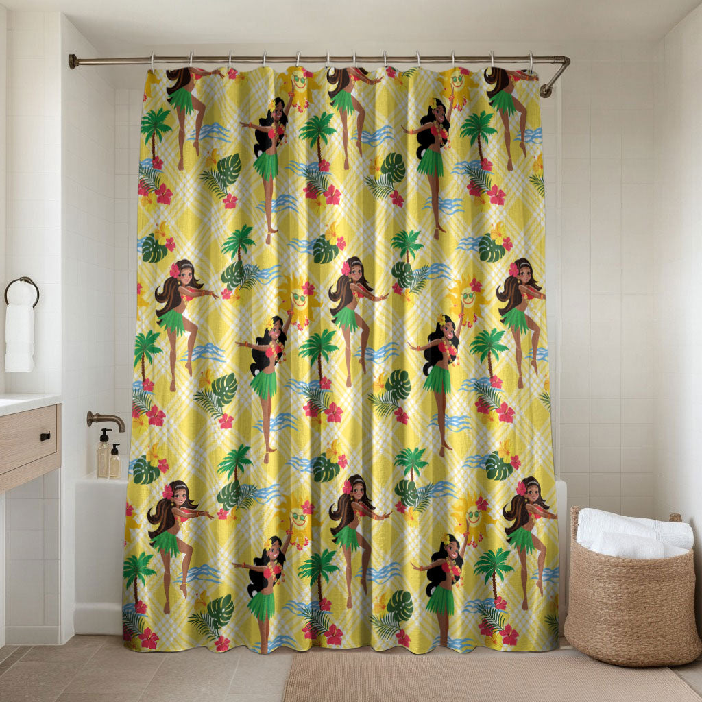 Hawaii Hula Girl Tropical Bathroom Set Yellow Palaka