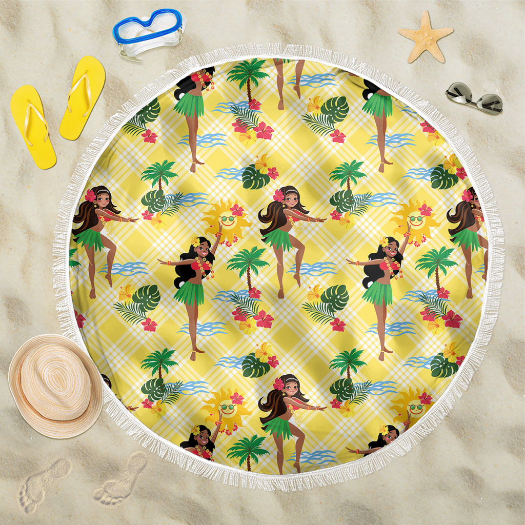 Hawaii Hula Girl Tropical Beach Blanket Yellow Palaka