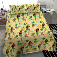Hawaii Hula Girl Tropical Bedding Set Yellow Palaka