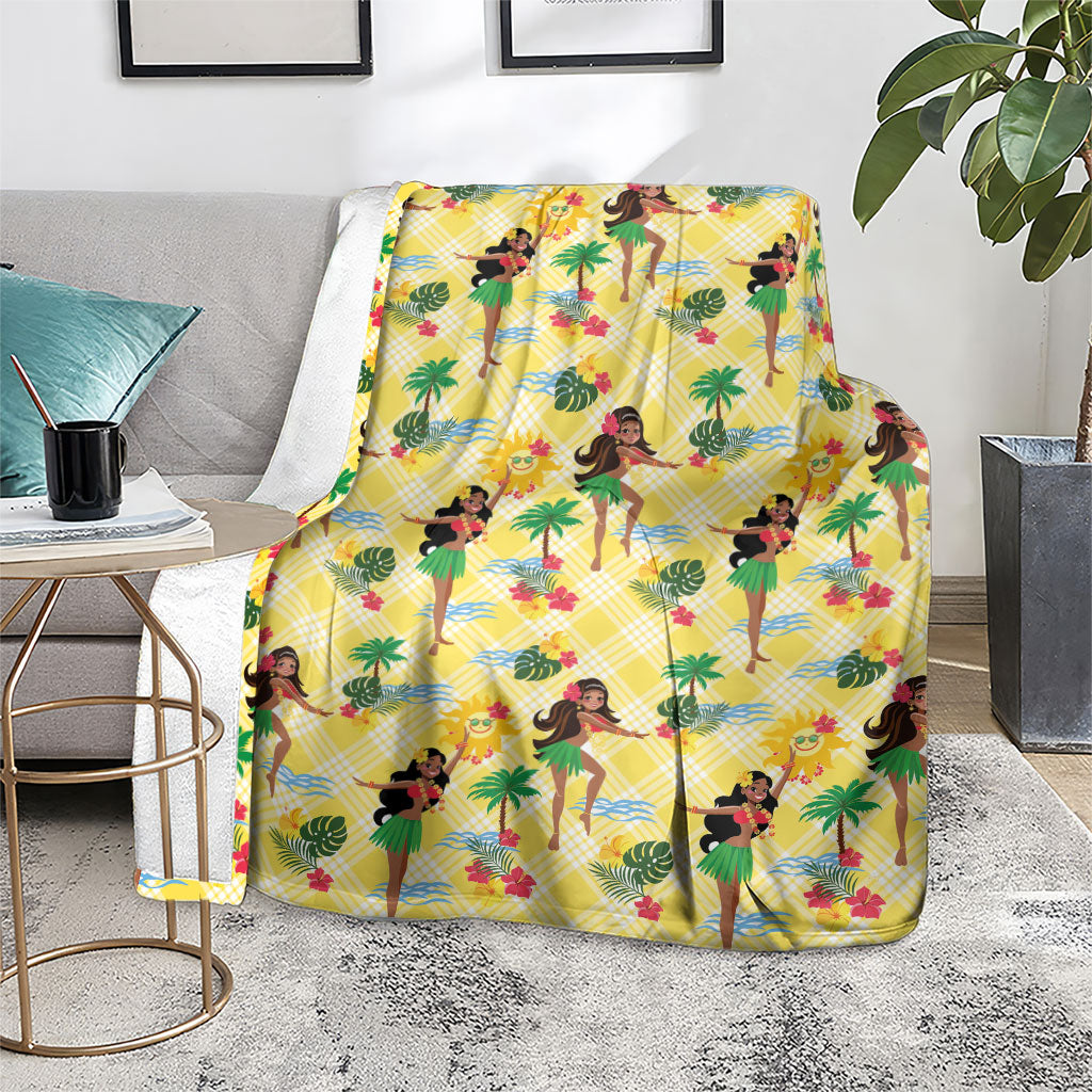 Hawaii Hula Girl Tropical Blanket Yellow Palaka