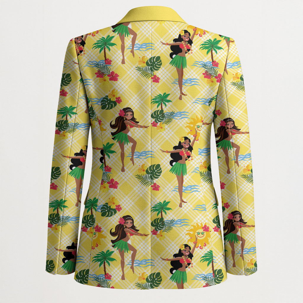 Hawaii Hula Girl Tropical Blazer Yellow Palaka