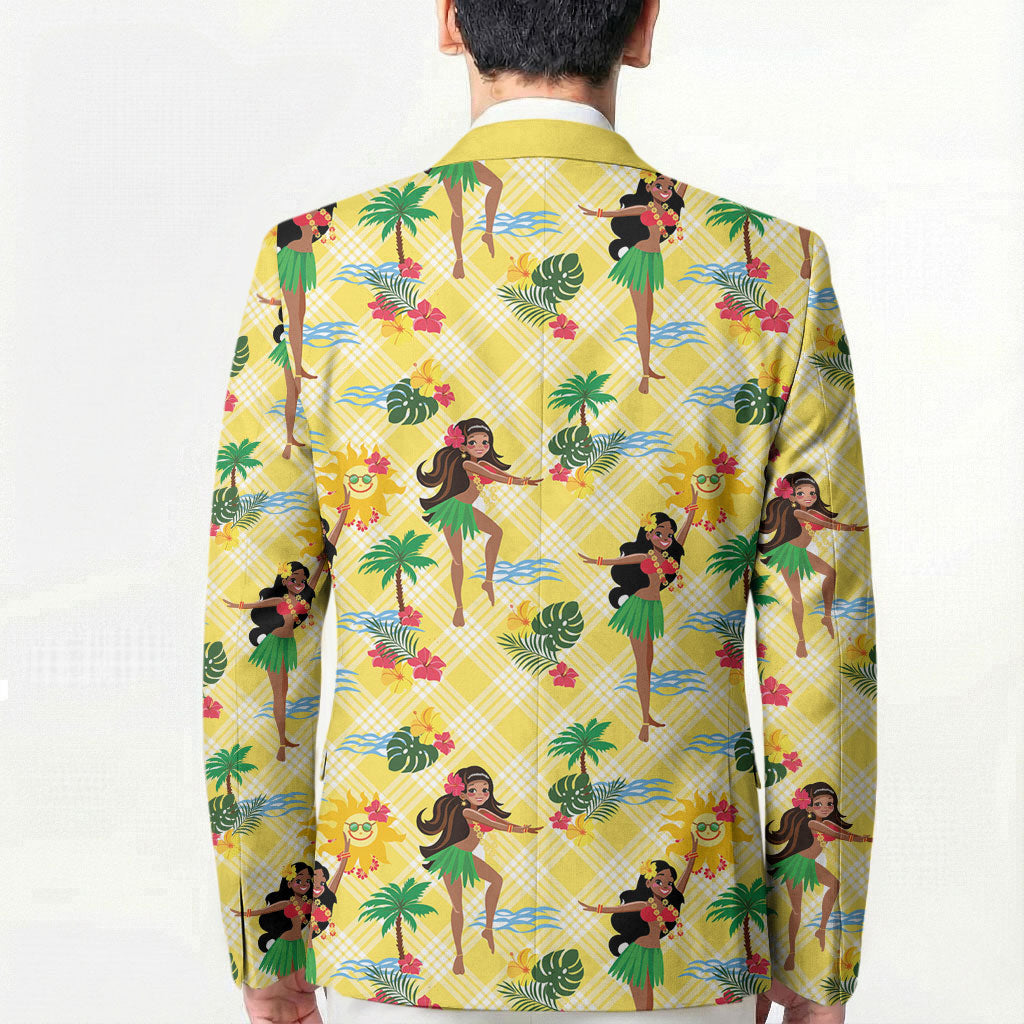 Hawaii Hula Girl Tropical Blazer Yellow Palaka