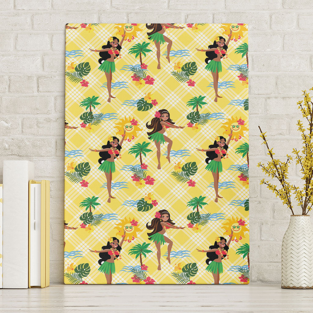 Hawaii Hula Girl Tropical Canvas Wall Art Yellow Palaka