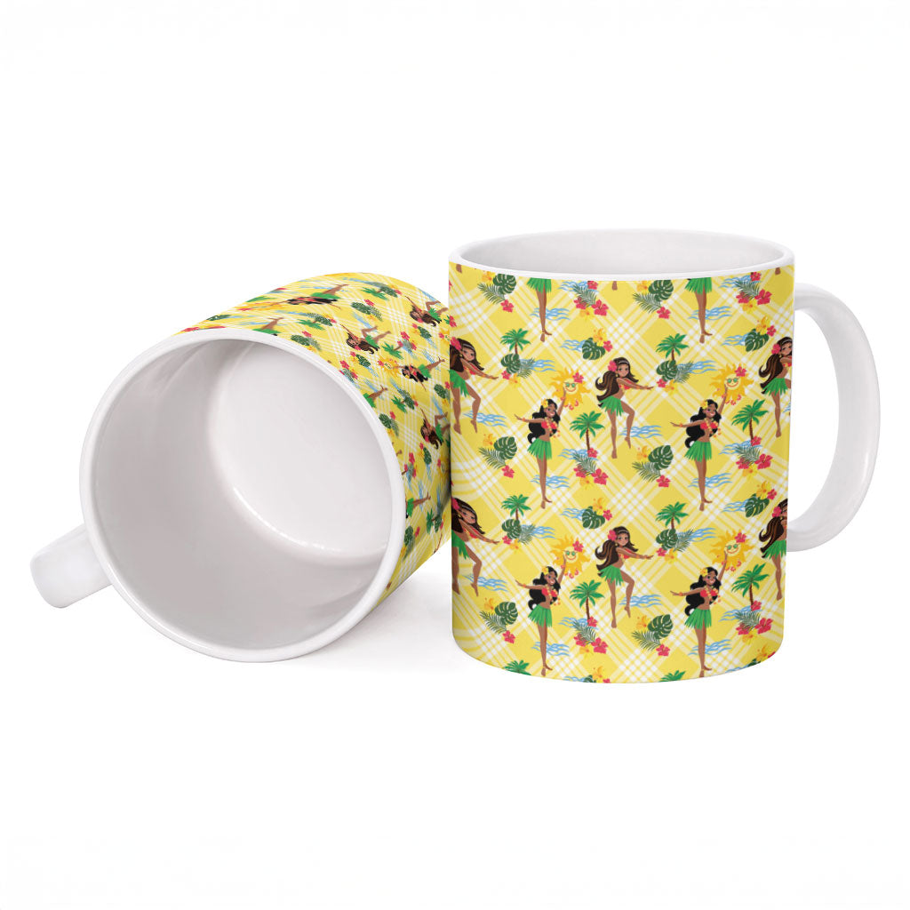 Hawaii Hula Girl Tropical Ceramic Mug Yellow Palaka
