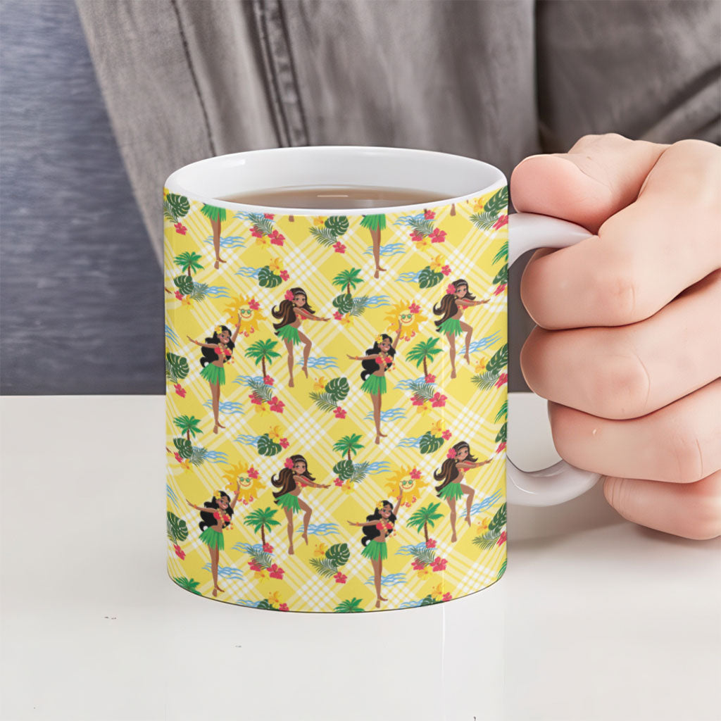 Hawaii Hula Girl Tropical Ceramic Mug Yellow Palaka
