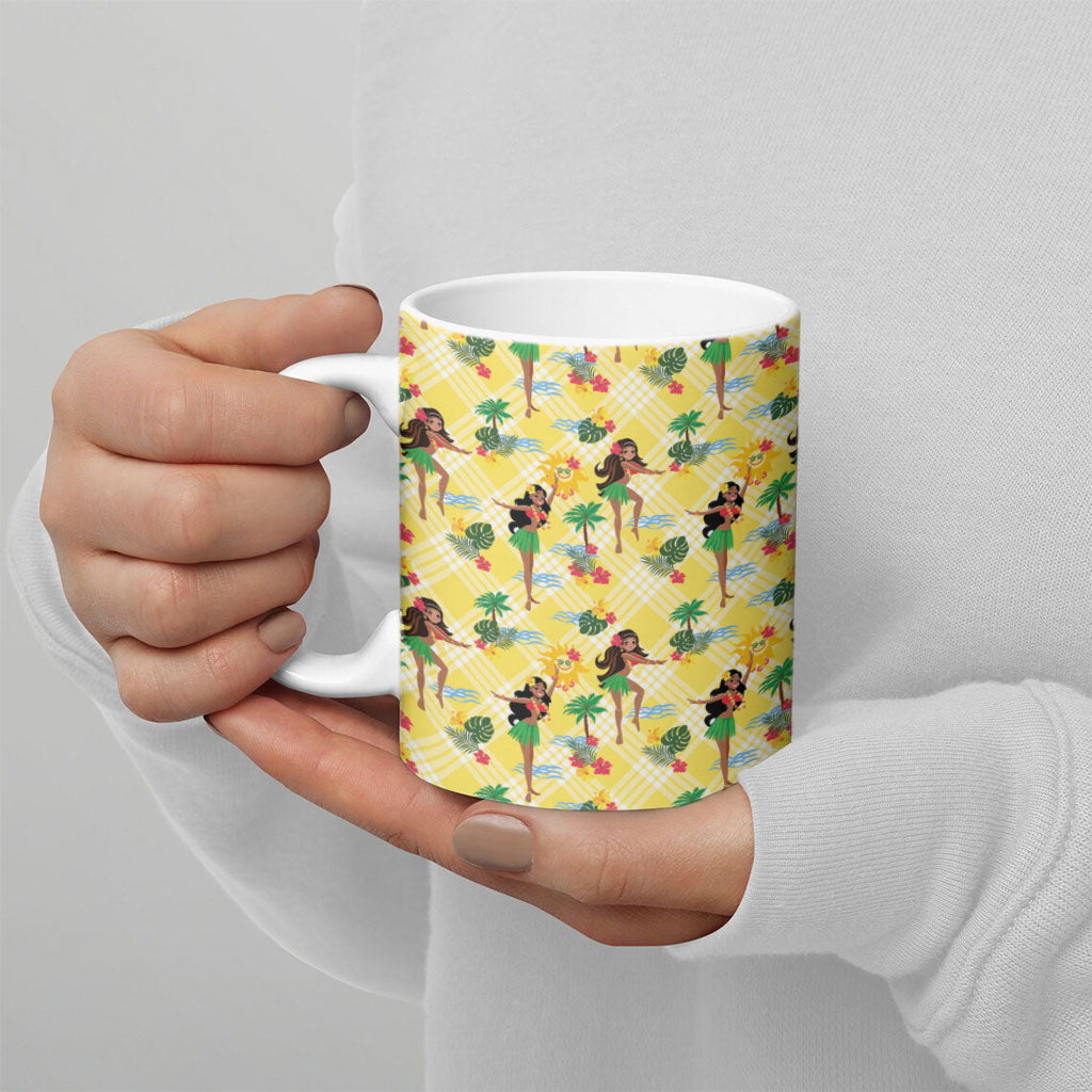 Hawaii Hula Girl Tropical Ceramic Mug Yellow Palaka