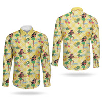 Hawaii Hula Girl Tropical Couples Matching Summer Maxi Dress and Long Sleeve Button Shirt Yellow Palaka