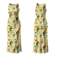 Hawaii Hula Girl Tropical Couples Matching Tank Maxi Dress and Hawaiian Shirt Yellow Palaka