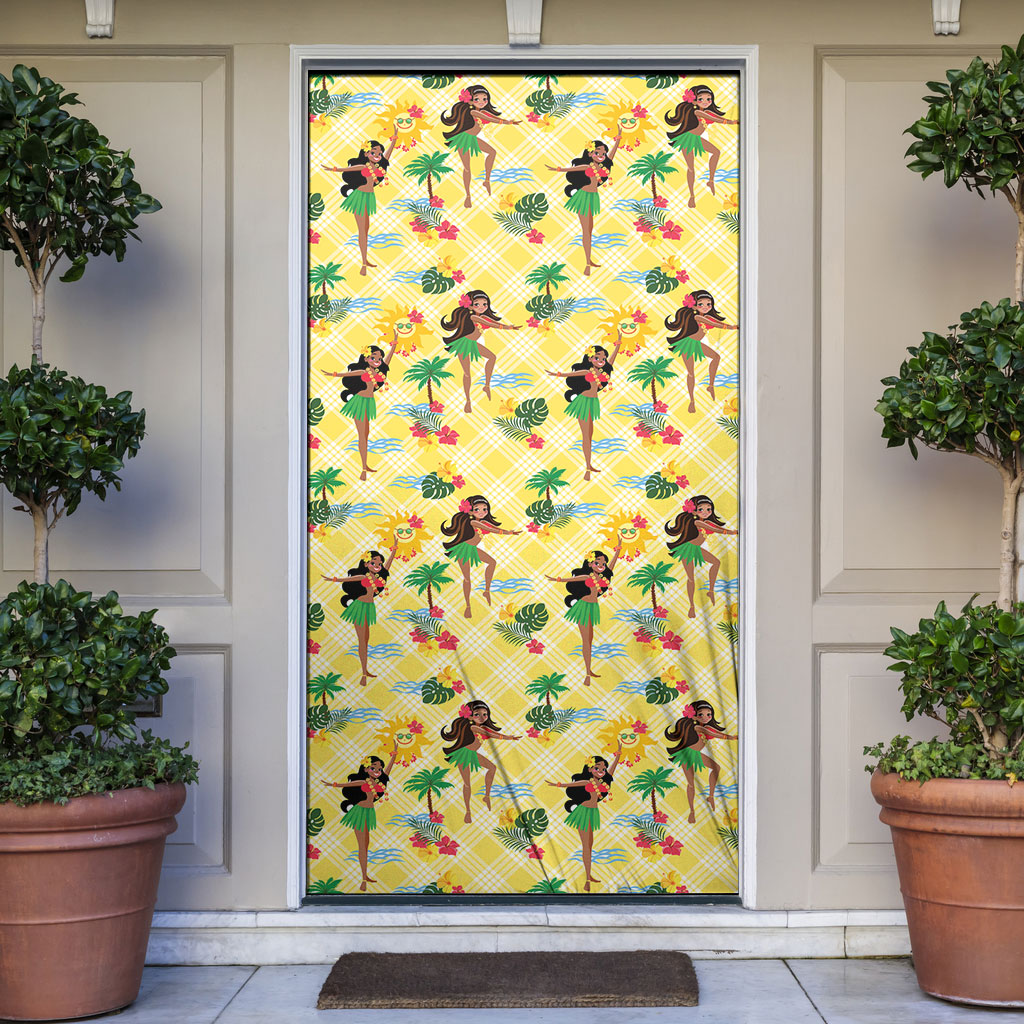 Hawaii Hula Girl Tropical Door Cover Yellow Palaka