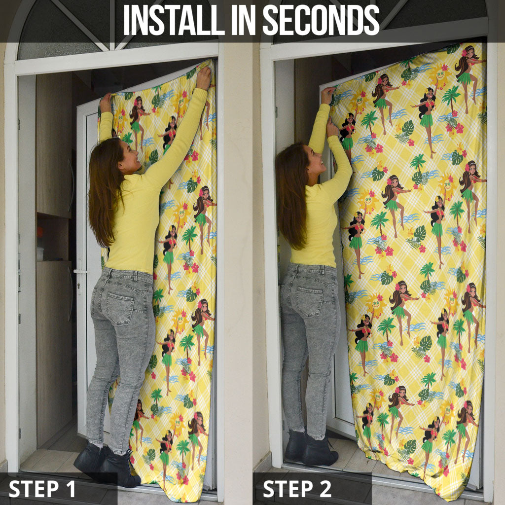 Hawaii Hula Girl Tropical Door Cover Yellow Palaka