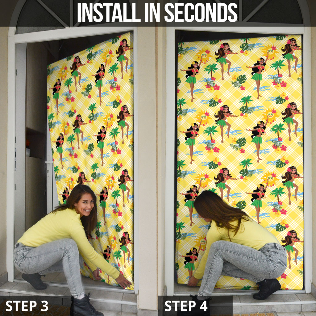 Hawaii Hula Girl Tropical Door Cover Yellow Palaka