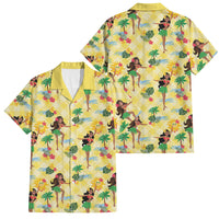 Hawaii Hula Girl Tropical Family Matching Puletasi and Hawaiian Shirt Yellow Palaka