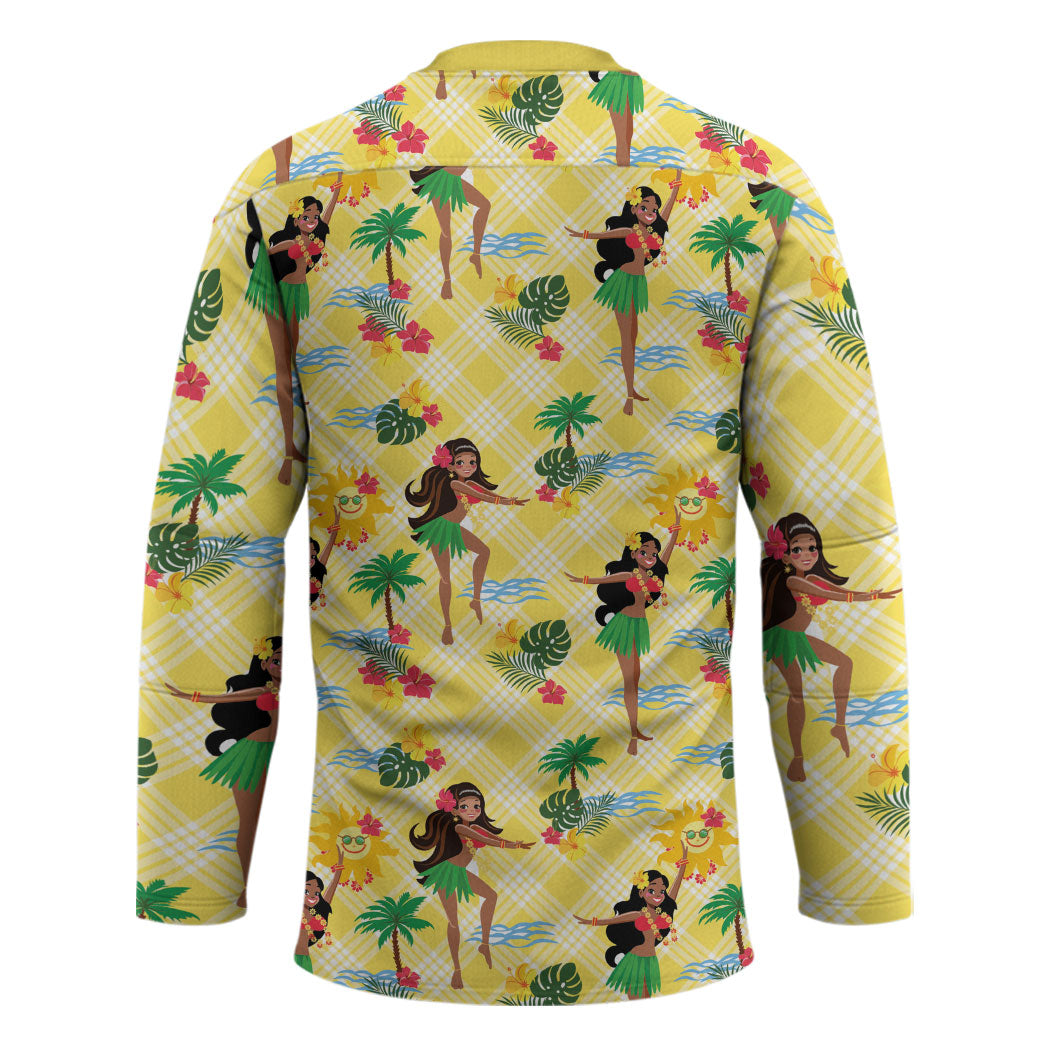 Hawaii Hula Girl Tropical Hockey Jersey Yellow Palaka