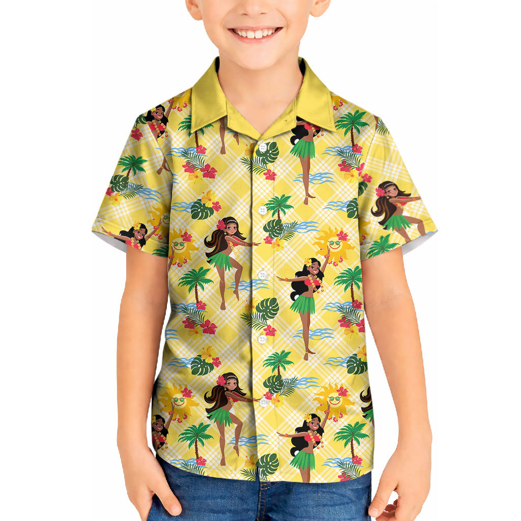 Hawaii Hula Girl Tropical Kid Hawaiian Shirt Yellow Palaka