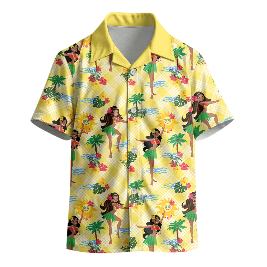 Hawaii Hula Girl Tropical Kid Hawaiian Shirt Yellow Palaka
