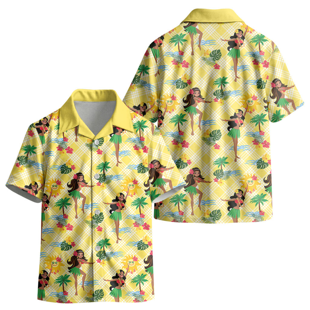 Hawaii Hula Girl Tropical Kid Hawaiian Shirt Yellow Palaka
