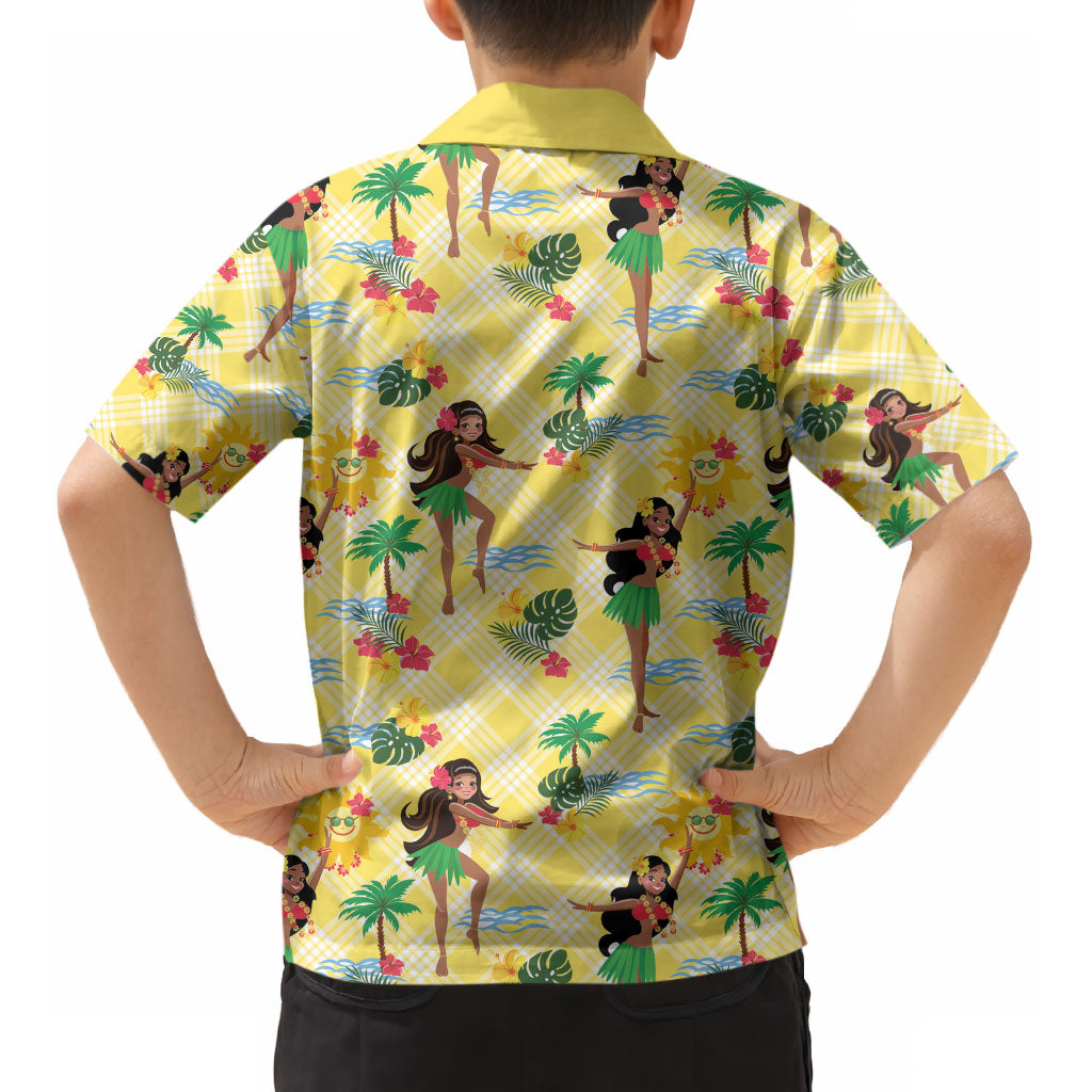 Hawaii Hula Girl Tropical Kid Hawaiian Shirt Yellow Palaka