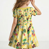 Hawaii Hula Girl Tropical Kid Short Sleeve Dress Yellow Palaka