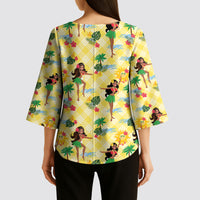 Hawaii Hula Girl Tropical Kimono Sleeve Blouse Yellow Palaka