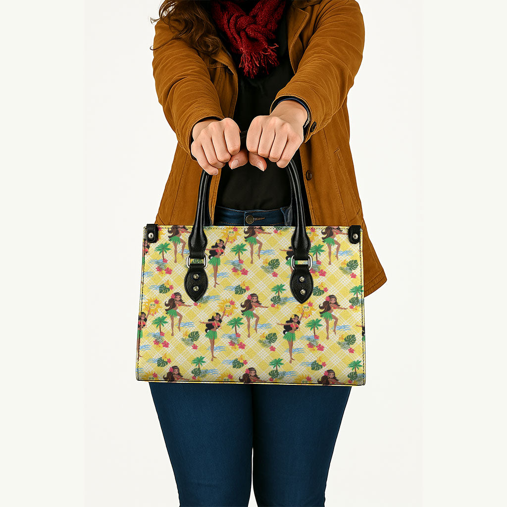 Hawaii Hula Girl Tropical Leather Bag Yellow Palaka
