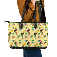 Hawaii Hula Girl Tropical Leather Tote Bag Yellow Palaka
