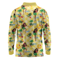 Hawaii Hula Girl Tropical Long Sleeve Polo Shirt Yellow Palaka