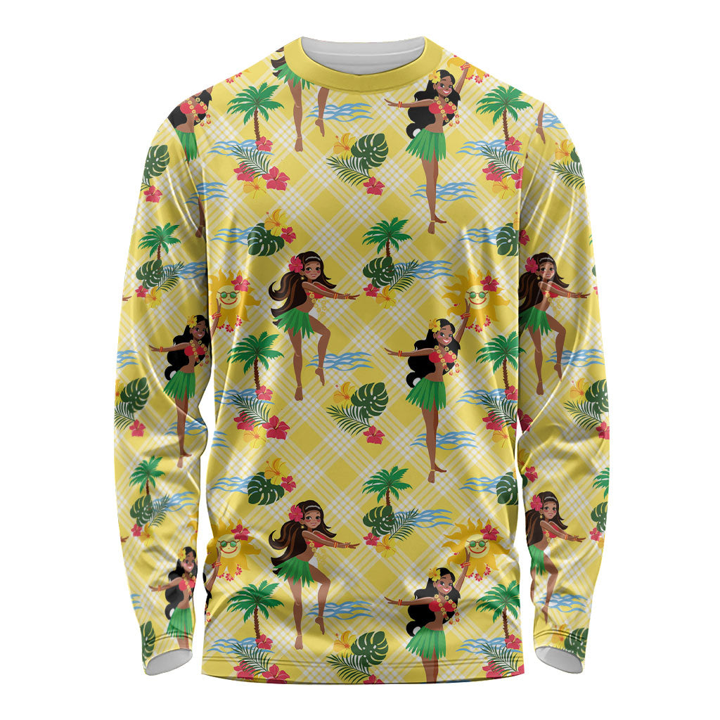 Hawaii Hula Girl Tropical Long Sleeve Shirt Yellow Palaka LT01 Unisex Yellow - Polynesian Pride