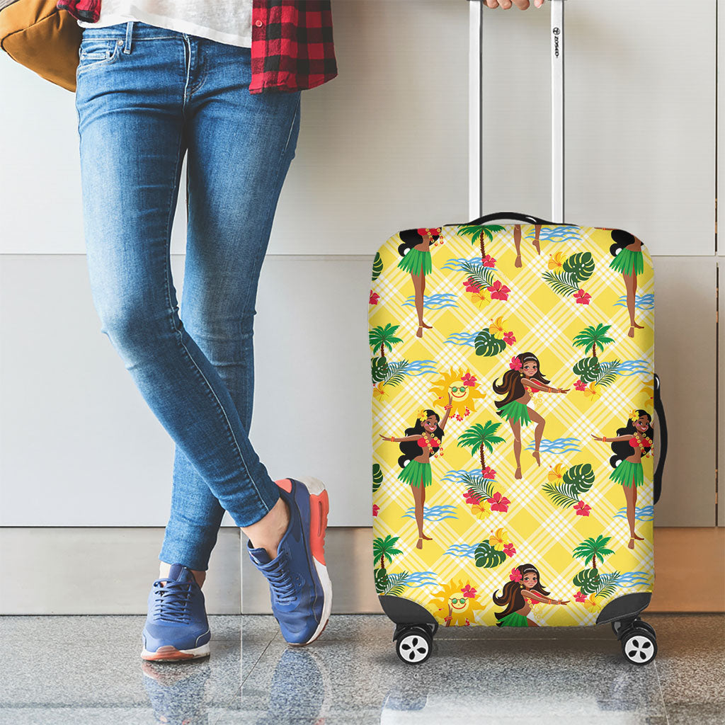 Hawaii Hula Girl Tropical Luggage Cover Yellow Palaka