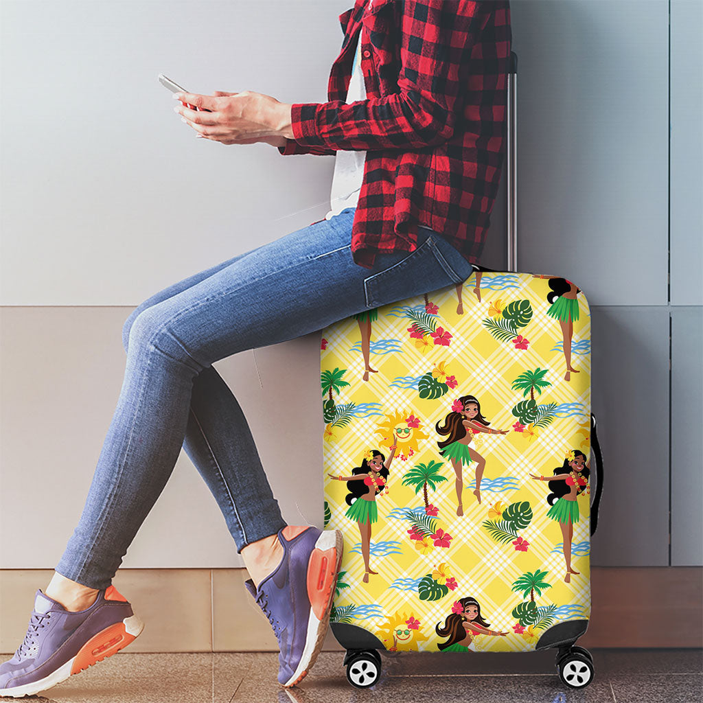 Hawaii Hula Girl Tropical Luggage Cover Yellow Palaka