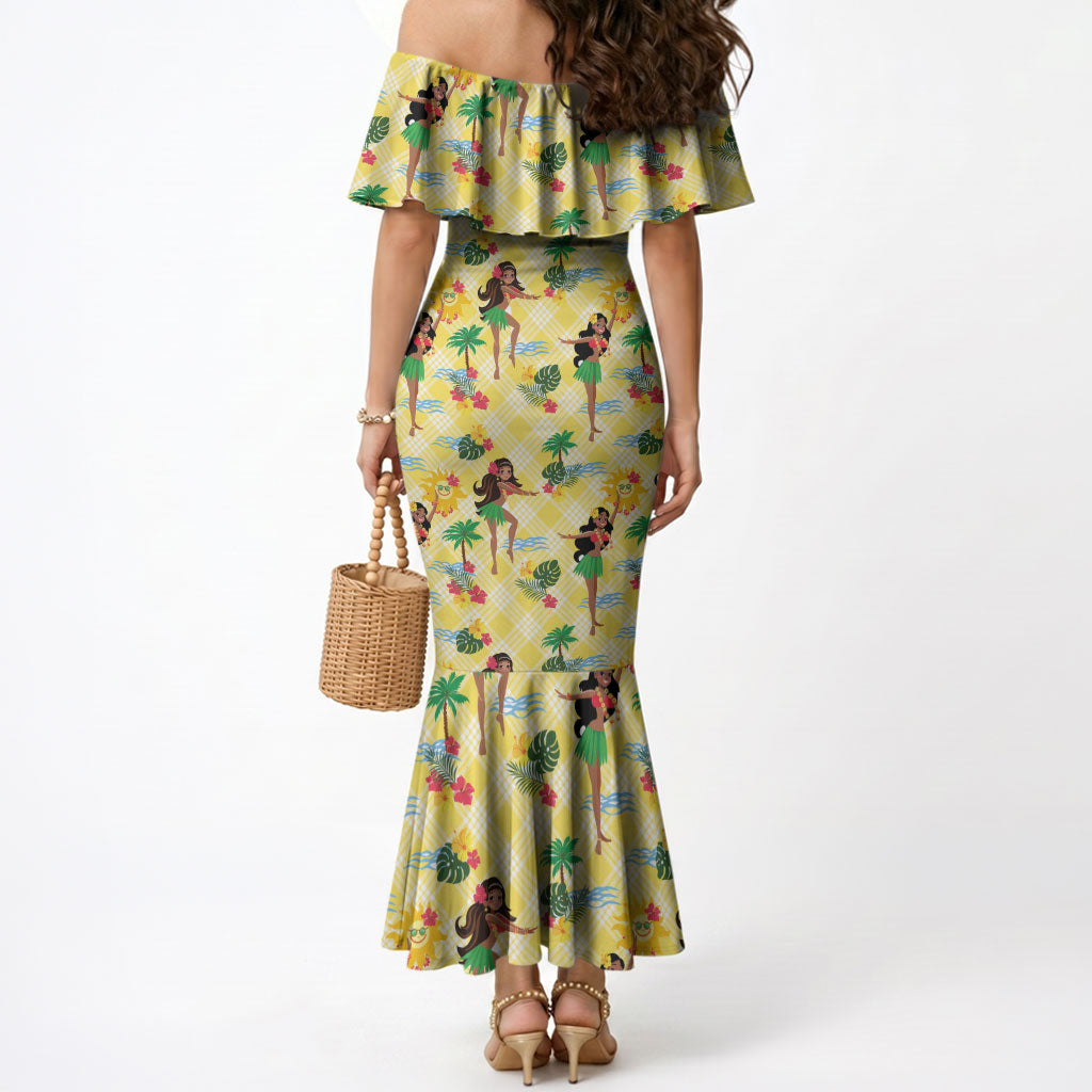 Hawaii Hula Girl Tropical Mermaid Dress Yellow Palaka