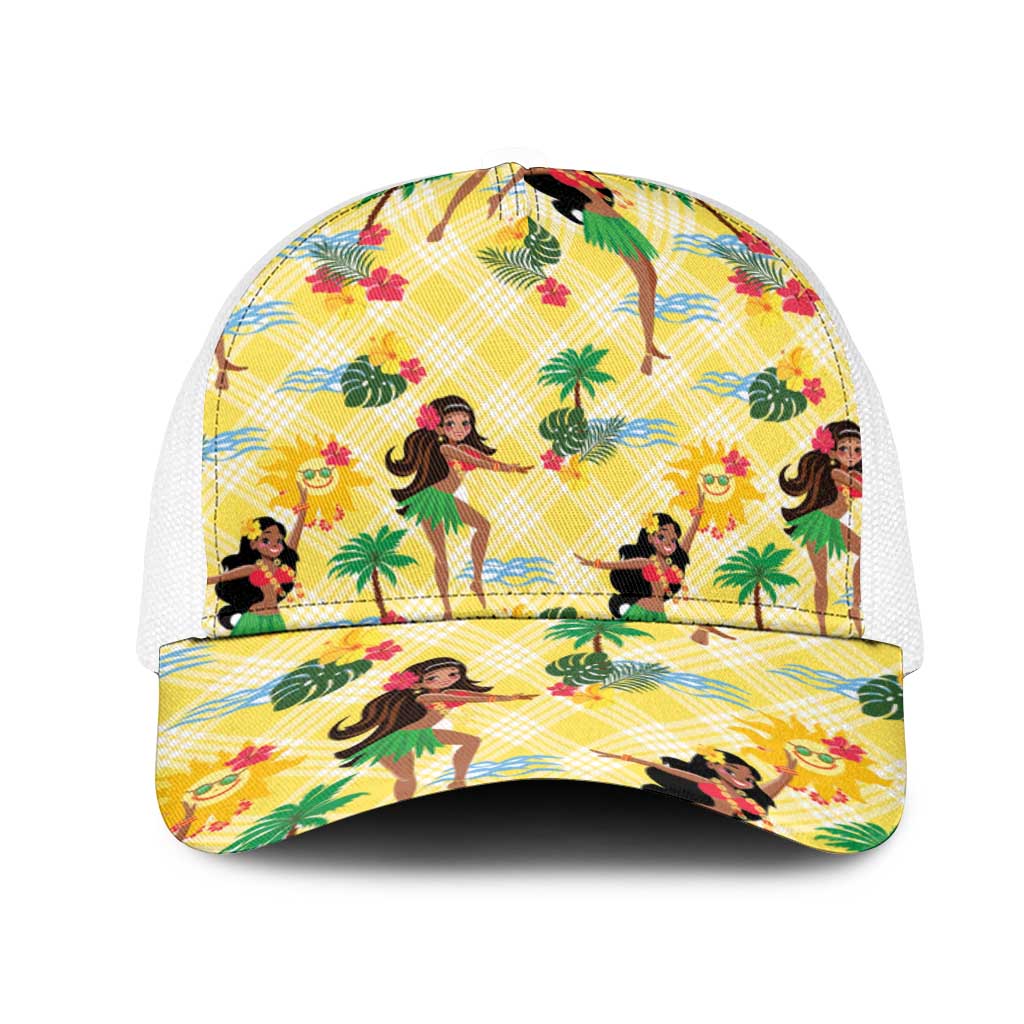 Hawaii Hula Girl Tropical Mesh Trucker Cap Yellow Palaka