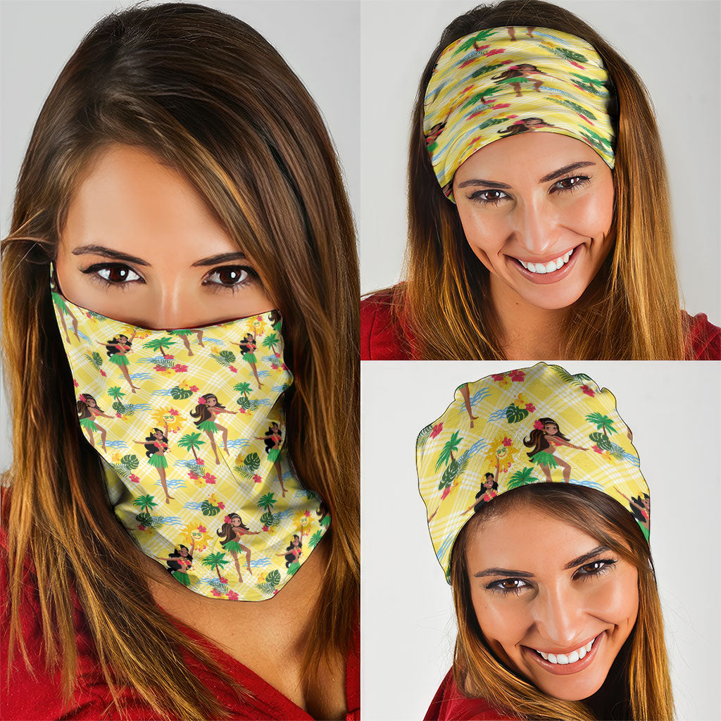 Hawaii Hula Girl Tropical Neck Gaiter Yellow Palaka