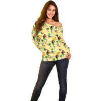 Hawaii Hula Girl Tropical Off Shoulder Sweater Yellow Palaka