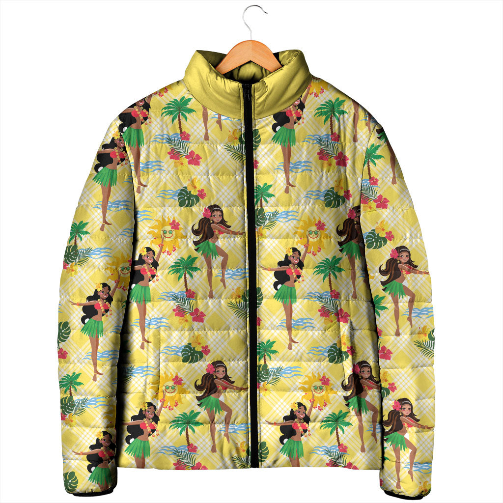 Hawaii Hula Girl Tropical Padded Jacket Yellow Palaka