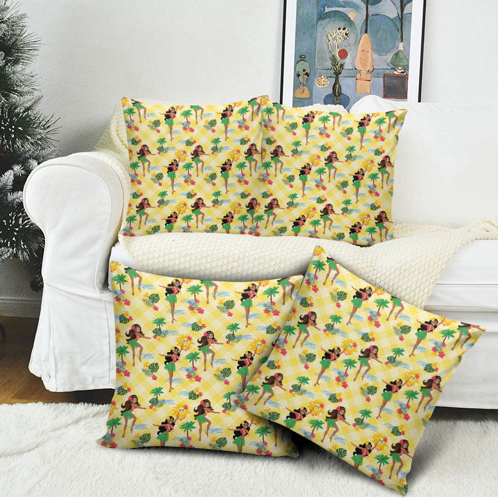 Hawaii Hula Girl Tropical Pillow Cover Yellow Palaka