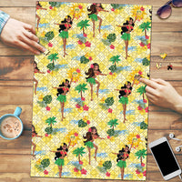 Hawaii Hula Girl Tropical Puzzle Yellow Palaka