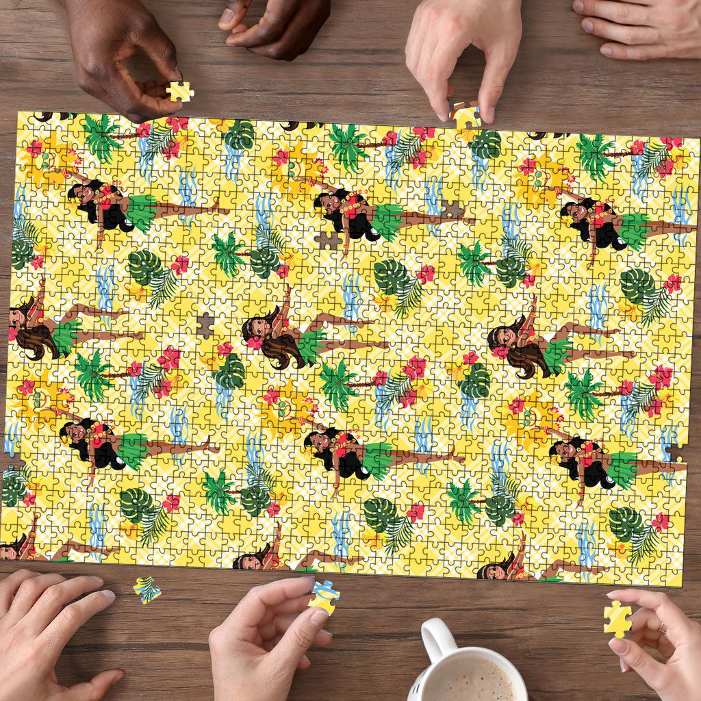 Hawaii Hula Girl Tropical Puzzle Yellow Palaka
