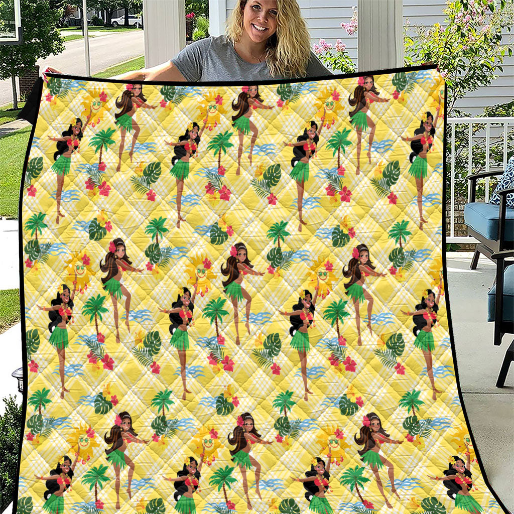 Hawaii Hula Girl Tropical Quilt Yellow Palaka