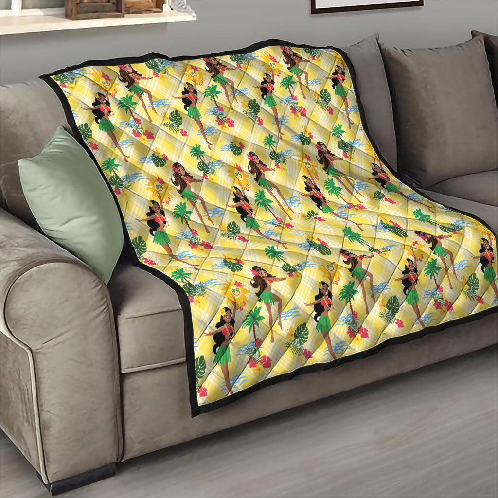 Hawaii Hula Girl Tropical Quilt Yellow Palaka