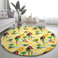 Hawaii Hula Girl Tropical Round Carpet Yellow Palaka