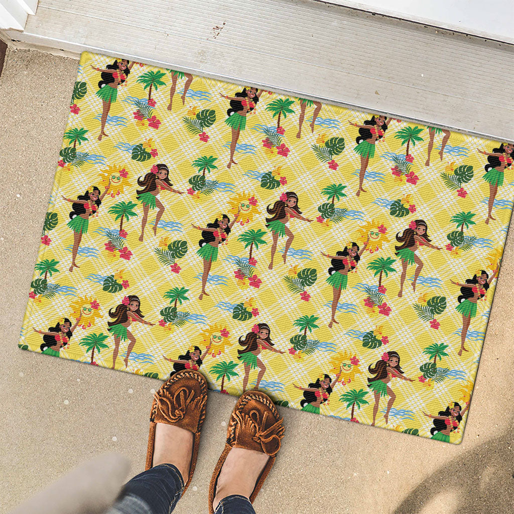 Hawaii Hula Girl Tropical Rubber Doormat Yellow Palaka