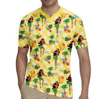Hawaii Hula Girl Tropical Rugby Jersey Yellow Palaka