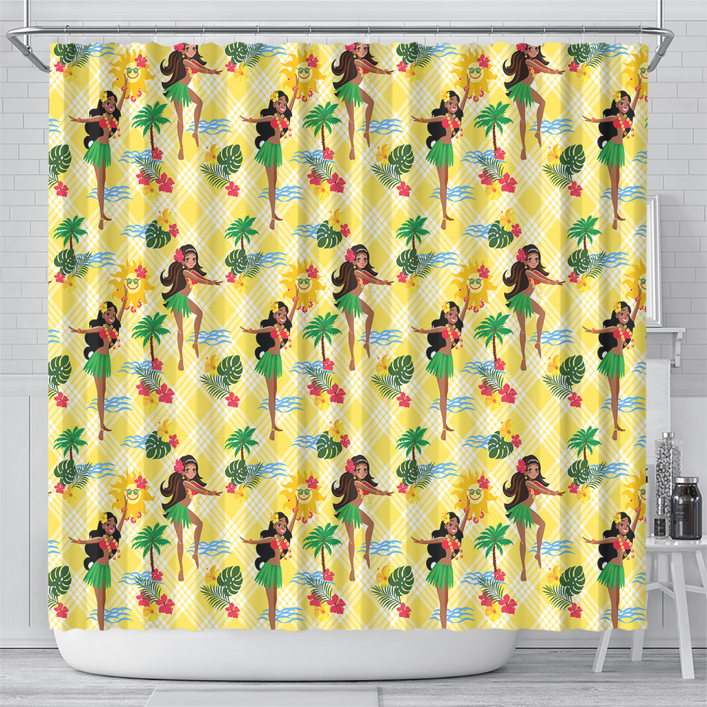 Hawaii Hula Girl Tropical Shower Curtain Yellow Palaka
