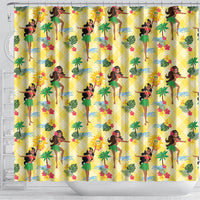 Hawaii Hula Girl Tropical Shower Curtain Yellow Palaka