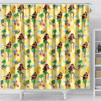 Hawaii Hula Girl Tropical Shower Curtain Yellow Palaka