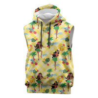 Hawaii Hula Girl Tropical Sleeveless Hoodie Yellow Palaka